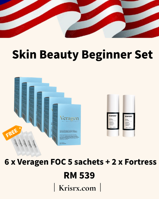 【Skin Beauty Beginner】6 x Veragen 15's (FOC 5 sac) + 2 x Fortress Serum 30ml