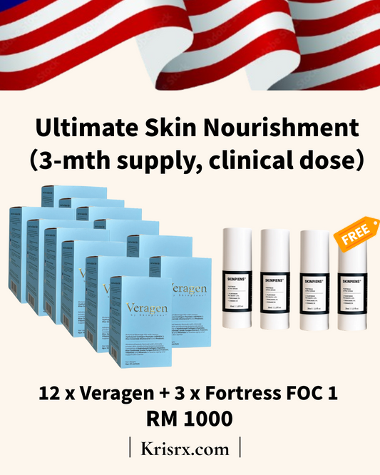 【Ultimate Skin Nourishment set】12 x Veragen 15's + 3 x Fortress Serum 30ml （FOC 1 unit)